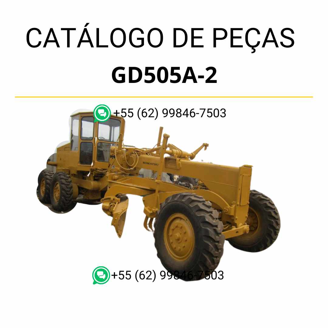 Catálogo de peças Komatsu GD505A-2 em PDF, com esquemas técnicos e identificação detalhada dos componentes da motoniveladora.
