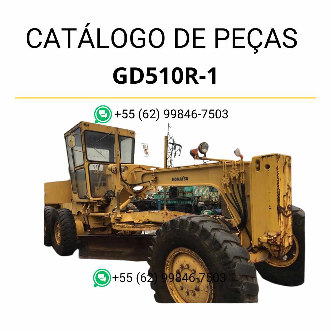Catálogo de peças Komatsu GD510R-1 em PDF, com ilustrações técnicas e identificação precisa dos componentes da motoniveladora.