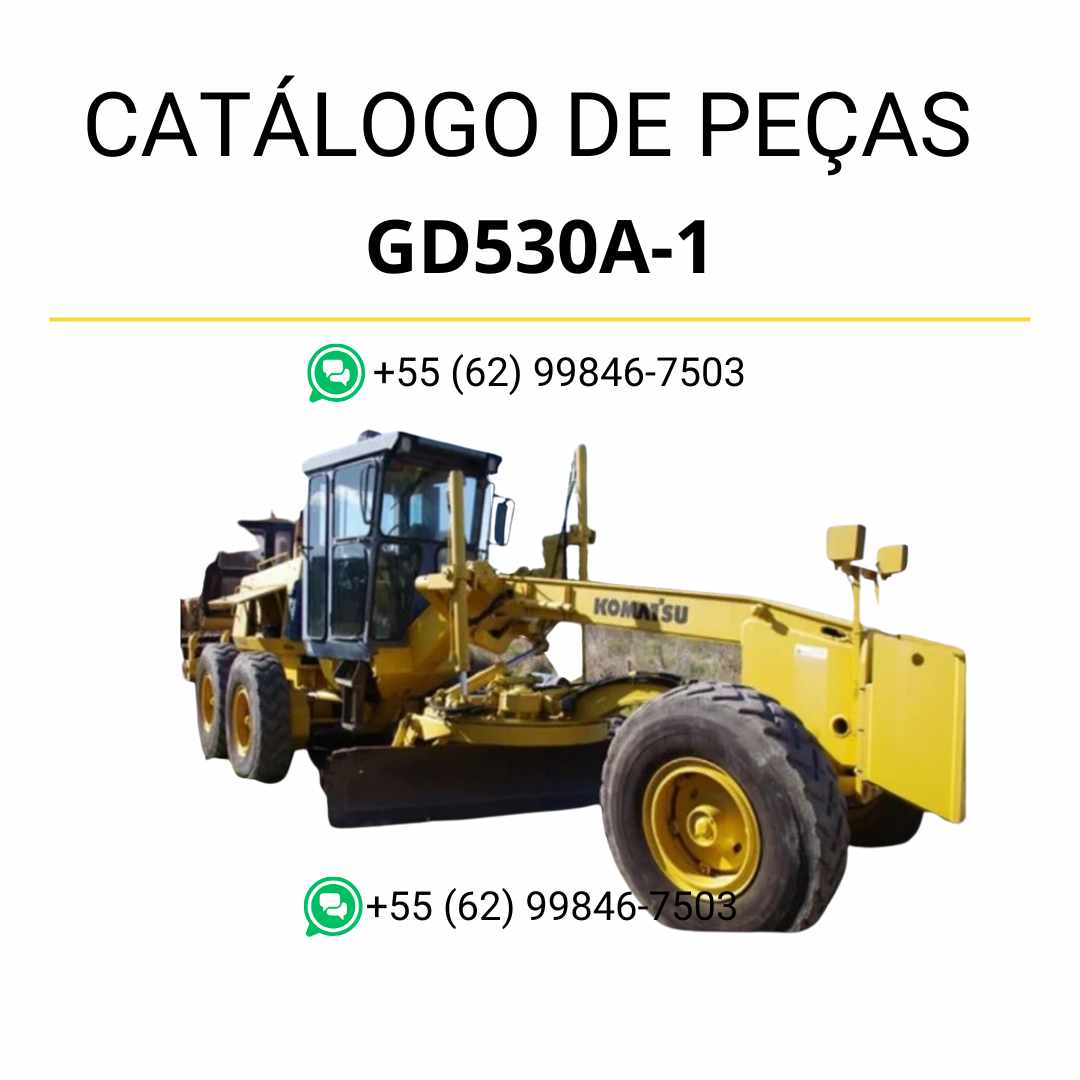 Catálogo de peças Komatsu GD530A-1 e GD530AW-1 em PDF, com ilustrações técnicas e lista organizada de componentes da motoniveladora.