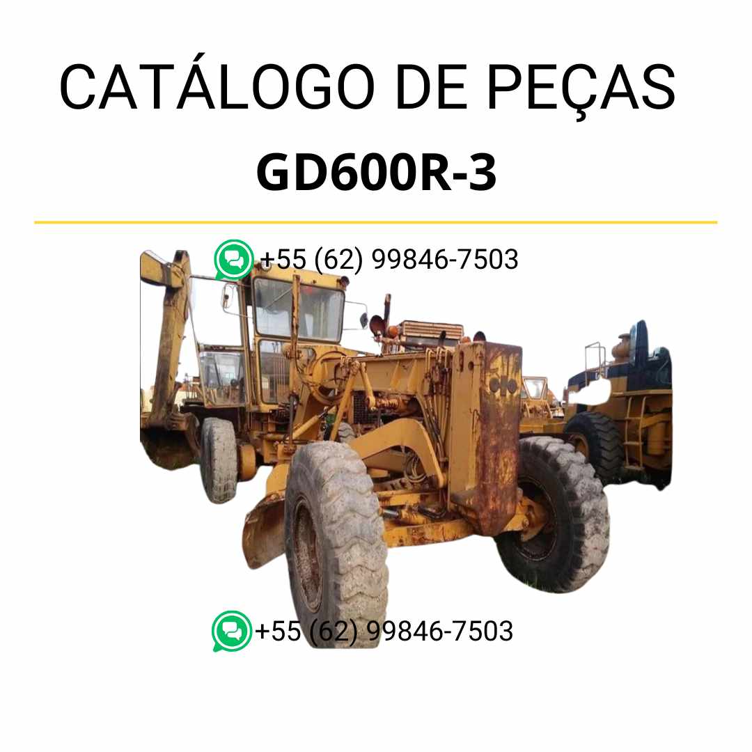 Catálogo de peças Komatsu GD600R-3 em PDF, com diagramas técnicos detalhados e identificação completa dos componentes da motoniveladora.