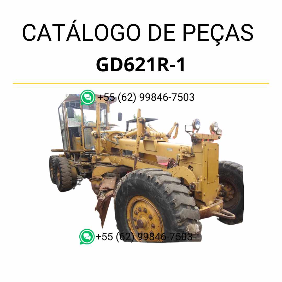 Catálogo de peças Komatsu GD621R-1 em PDF, trazendo ilustrações técnicas e identificação precisa dos componentes da motoniveladora.