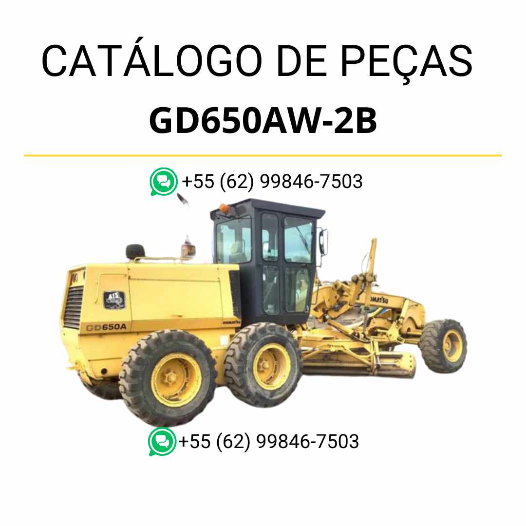 Catálogo de peças Komatsu GD650AW-2B e GD650AW-2C em PDF, com ilustrações técnicas e identificação detalhada de componentes da motoniveladora.