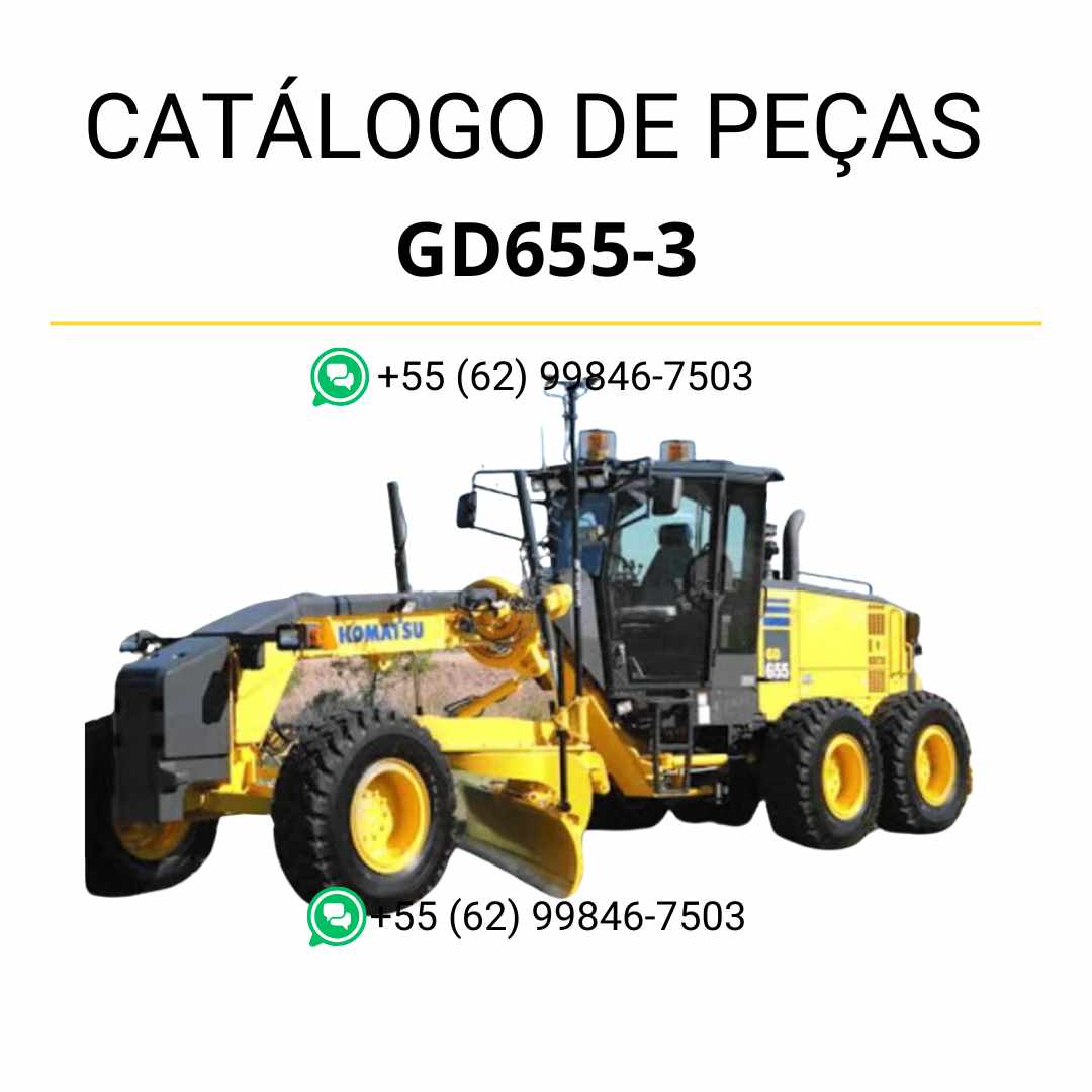 Catálogo de peças Komatsu GD655-3 Motoniveladora em PDF — inclui vistas explodidas, diagramas detalhados e lista completa de componentes originais para manutenção precisa.