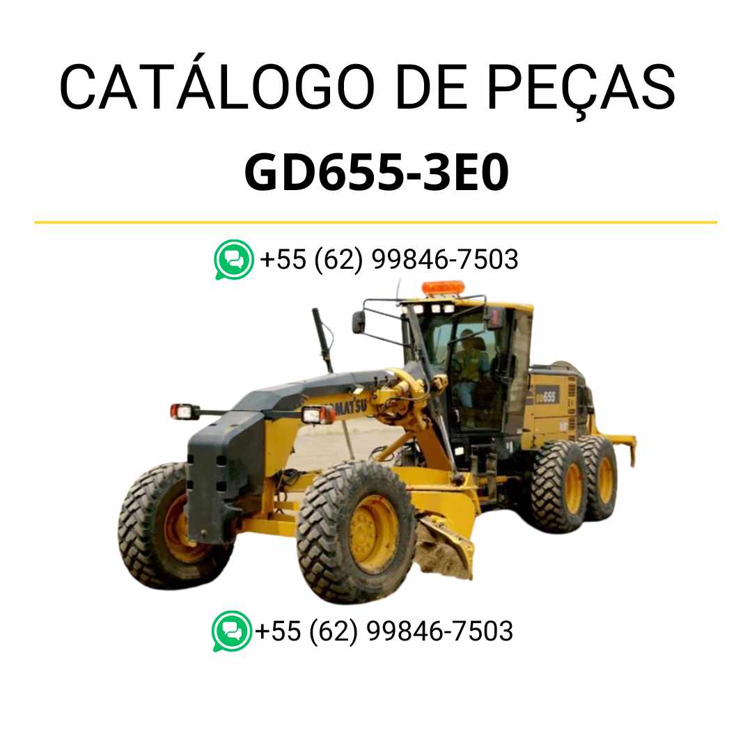 Catálogo de peças Komatsu GD655-3E0 em PDF para motoniveladoras, com ilustrações técnicas detalhadas e lista completa de componentes originais