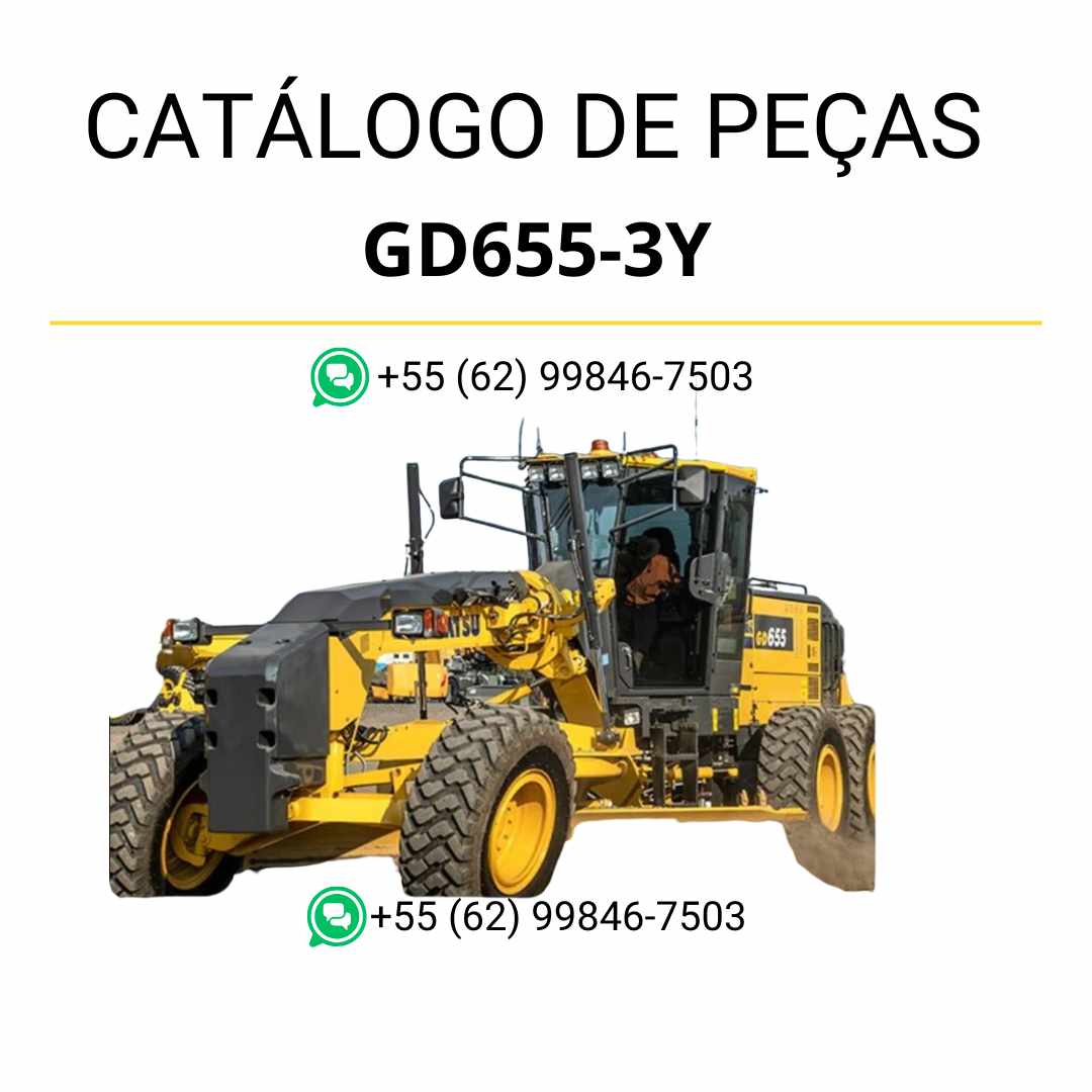 Catálogo de peças Komatsu GD655-3Y em PDF para motoniveladoras, com diagramas técnicos e identificação detalhada de componentes originais