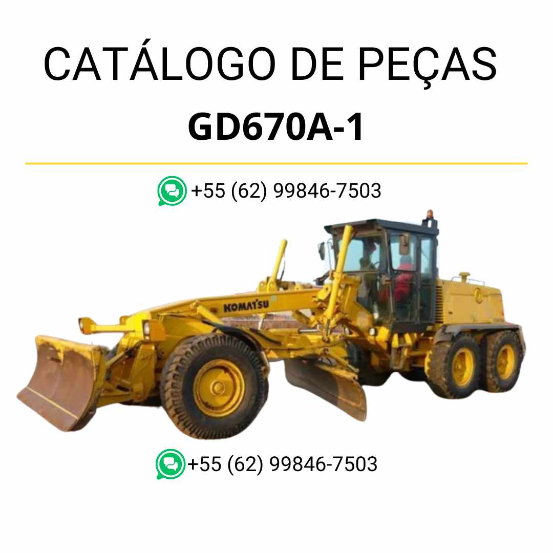 Catálogo de peças Komatsu GD670A-1 em PDF para motoniveladoras, com ilustrações técnicas detalhadas e lista completa de componentes originais