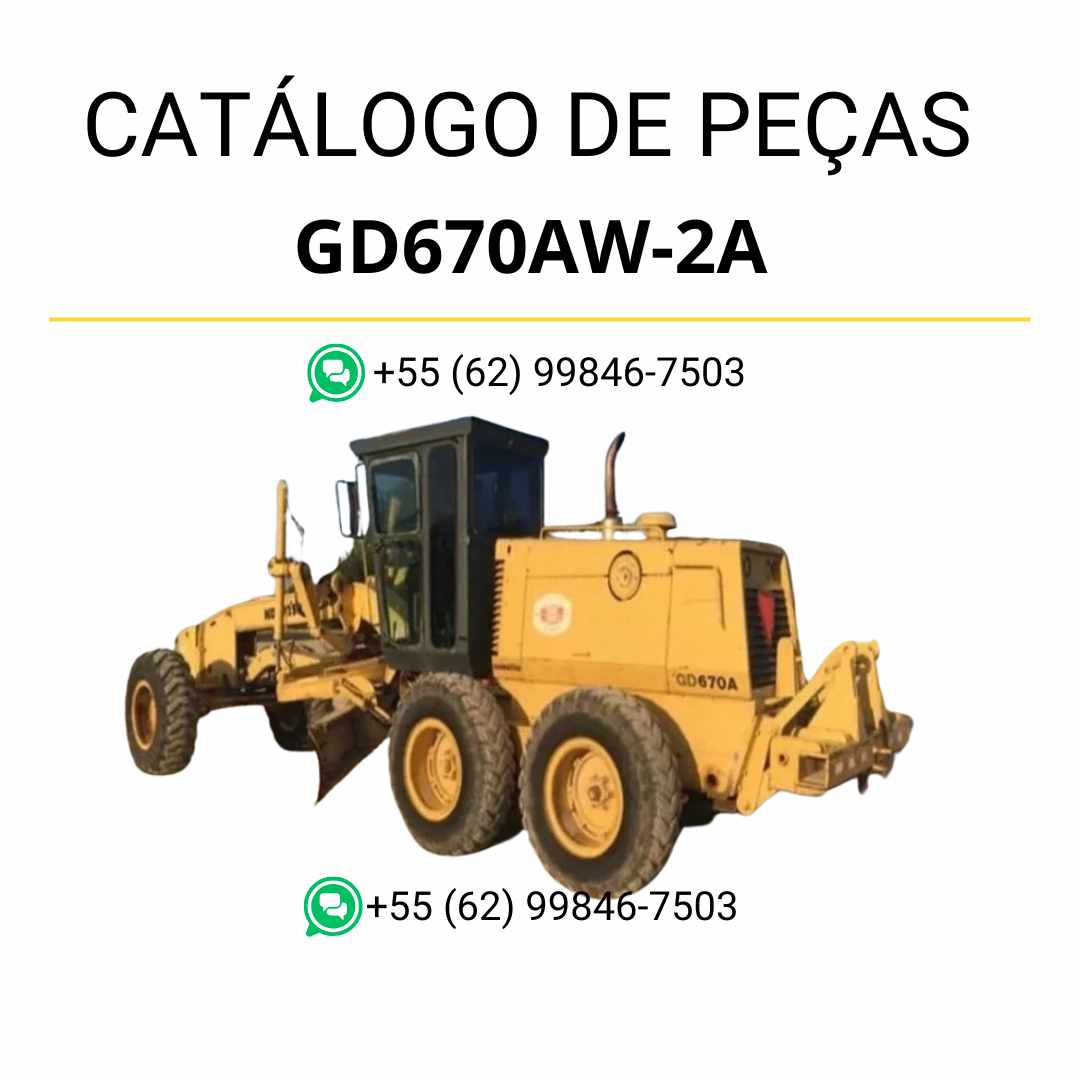Catálogo de peças Komatsu GD670A e GD670AW-2A Motoniveladora em PDF — contém diagramas técnicos detalhados, vistas explodidas e relação completa de peças originais para manutenção de precisão.