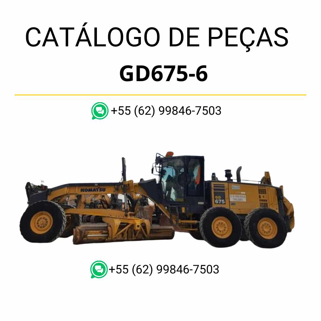 Catálogo de peças Komatsu GD675-6 em PDF para motoniveladoras, com ilustrações técnicas e lista completa de componentes originais