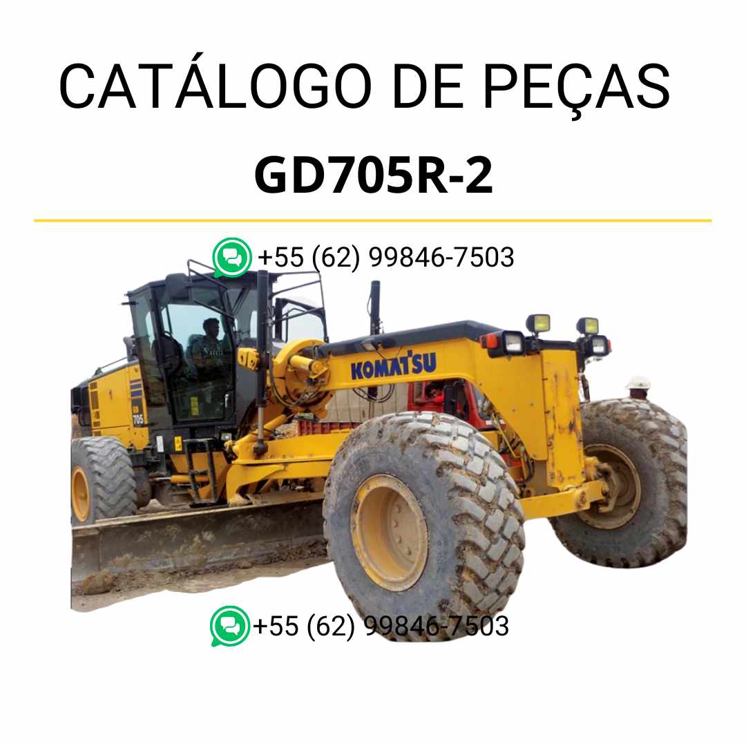 Catálogo de peças Komatsu GD705R-2 em PDF para motoniveladoras, com ilustrações técnicas e lista detalhada de componentes originais