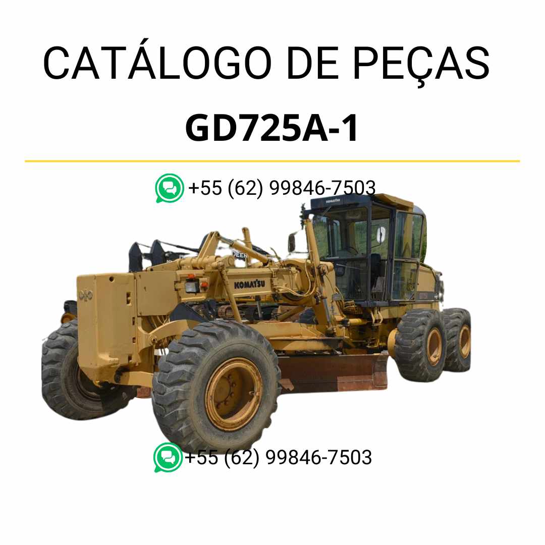 Catálogo de peças Komatsu GD725A-1 em PDF para motoniveladoras, com diagramas técnicos completos e identificação detalhada de peças originais