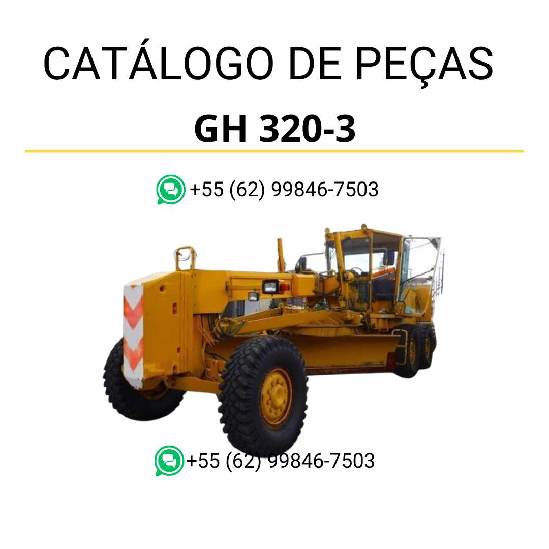 Catálogo de peças Komatsu GH 320-3 em PDF para motoniveladoras, com ilustrações técnicas e identificação completa de componentes originais