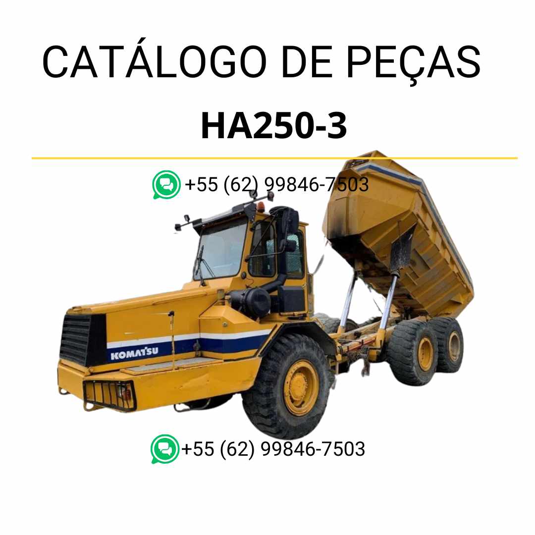 Catálogo de peças Komatsu HA250-3 em PDF com vistas explodidas e identificação de conjuntos e componentes do caminhão basculante