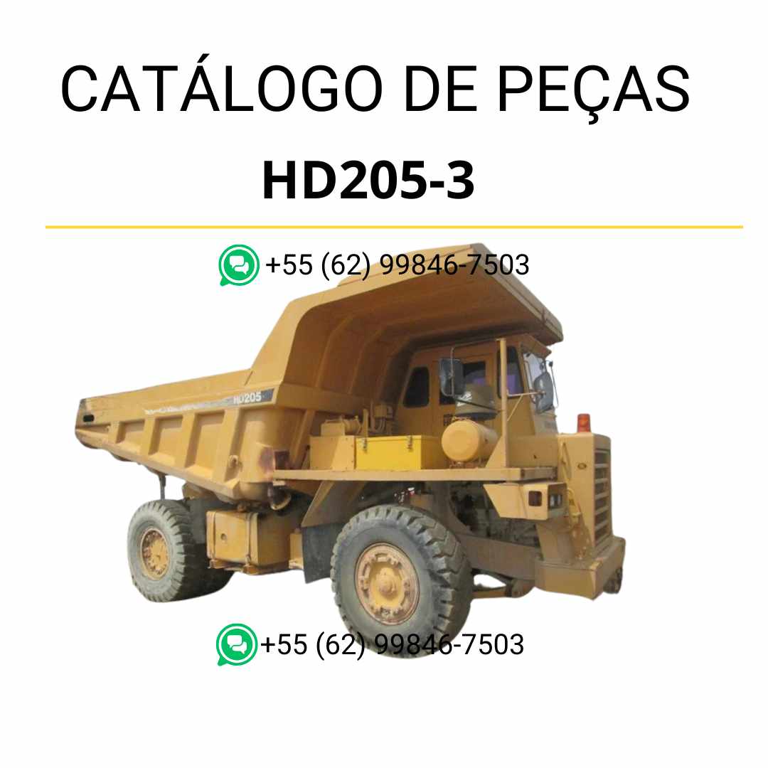 Catálogo de peças Komatsu HD205-3 em PDF com ilustrações técnicas e relação de componentes originais para caminhões basculantes