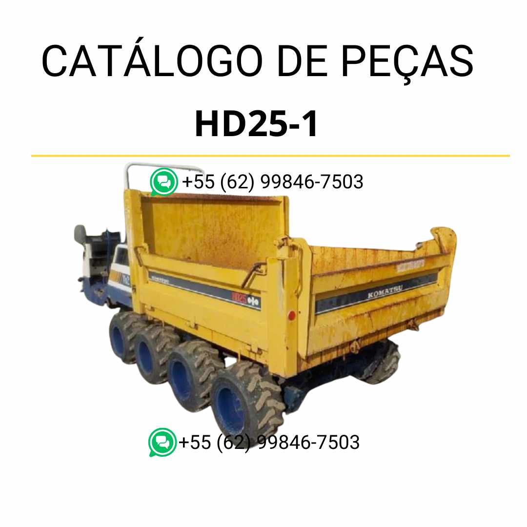 Catálogo de peças Komatsu HD25-1 em PDF com diagramas detalhados e identificação de componentes para caminhões basculantes