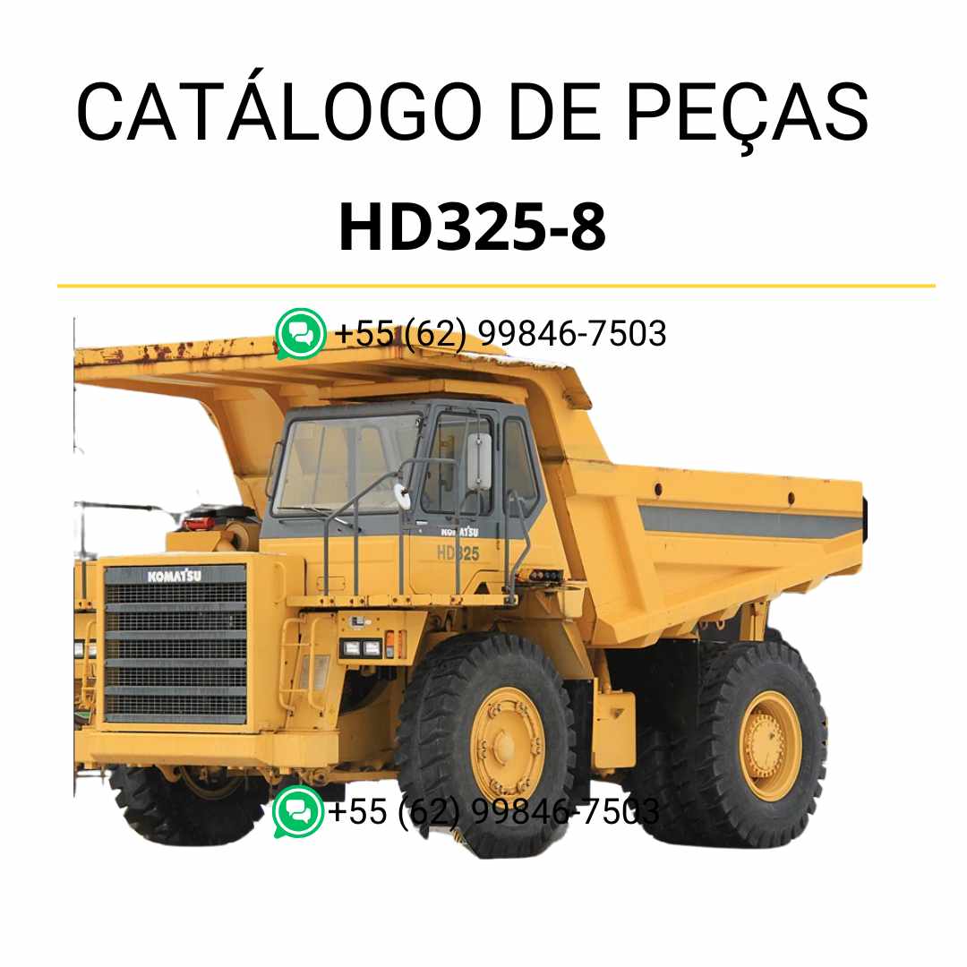 Catálogo de peças Komatsu HD325-8 em PDF com ilustrações detalhadas e lista de componentes originais para manutenção do caminhão basculante
