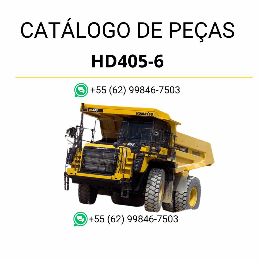 Catálogo de peças Komatsu HD405-6 em PDF com diagramas técnicos detalhados e identificação completa dos componentes originais do caminhão basculante