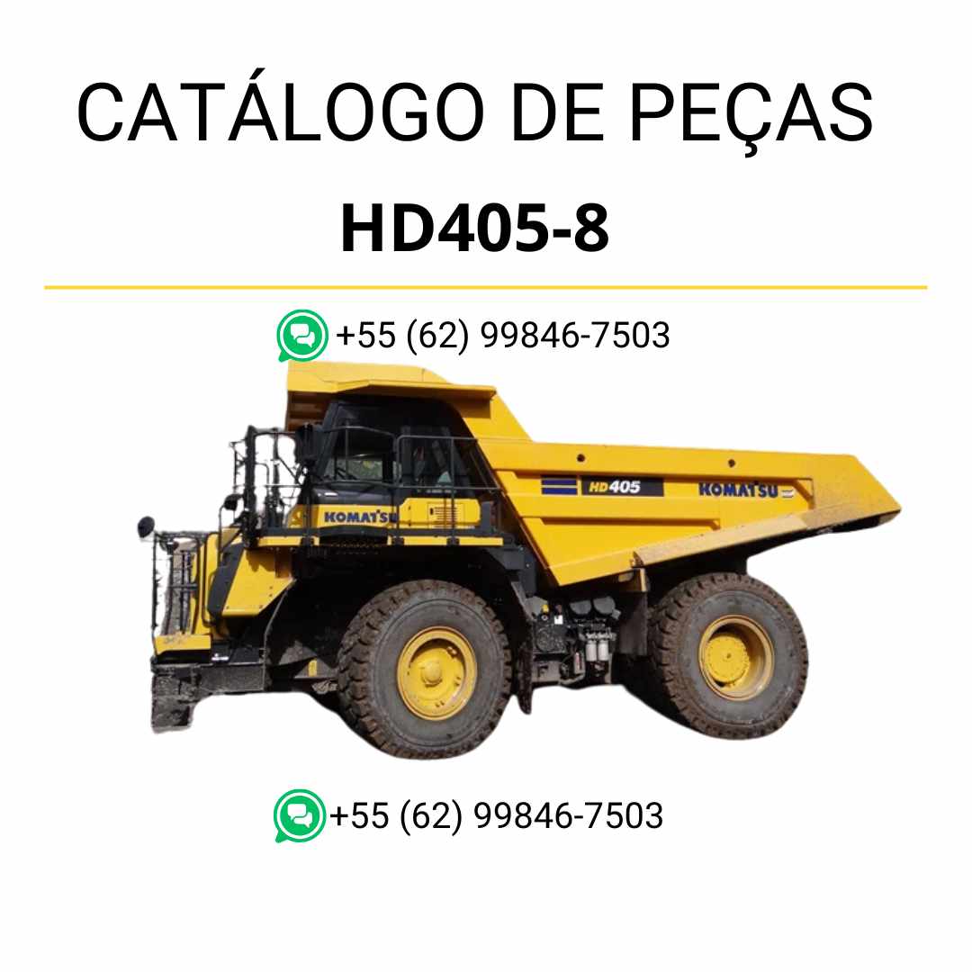 Catálogo de peças Komatsu HD405-8 em PDF com ilustrações técnicas, códigos OEM e detalhes completos dos componentes originais do caminhão basculante