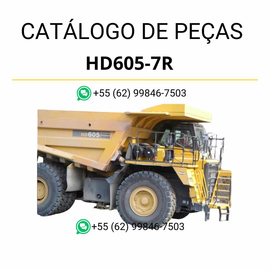 Catálogo de peças Komatsu HD605-7R em PDF com diagramas ilustrativos e lista detalhada de componentes originais do caminhão basculante