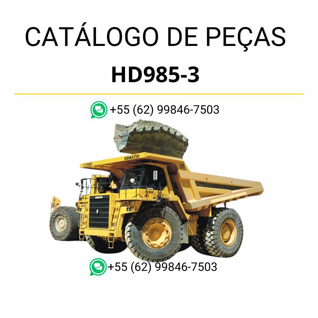 Catálogo de peças Komatsu HD985-3 em PDF com diagramas técnicos completos e identificação detalhada de componentes originais do caminhão basculante