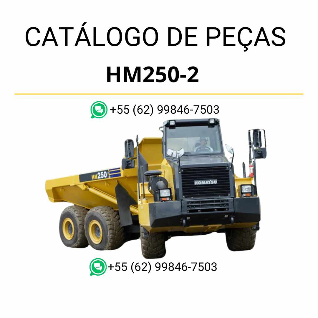 Catálogo de peças Komatsu HM250-2 em PDF com diagramas técnicos e lista de componentes originais para caminhões basculantes