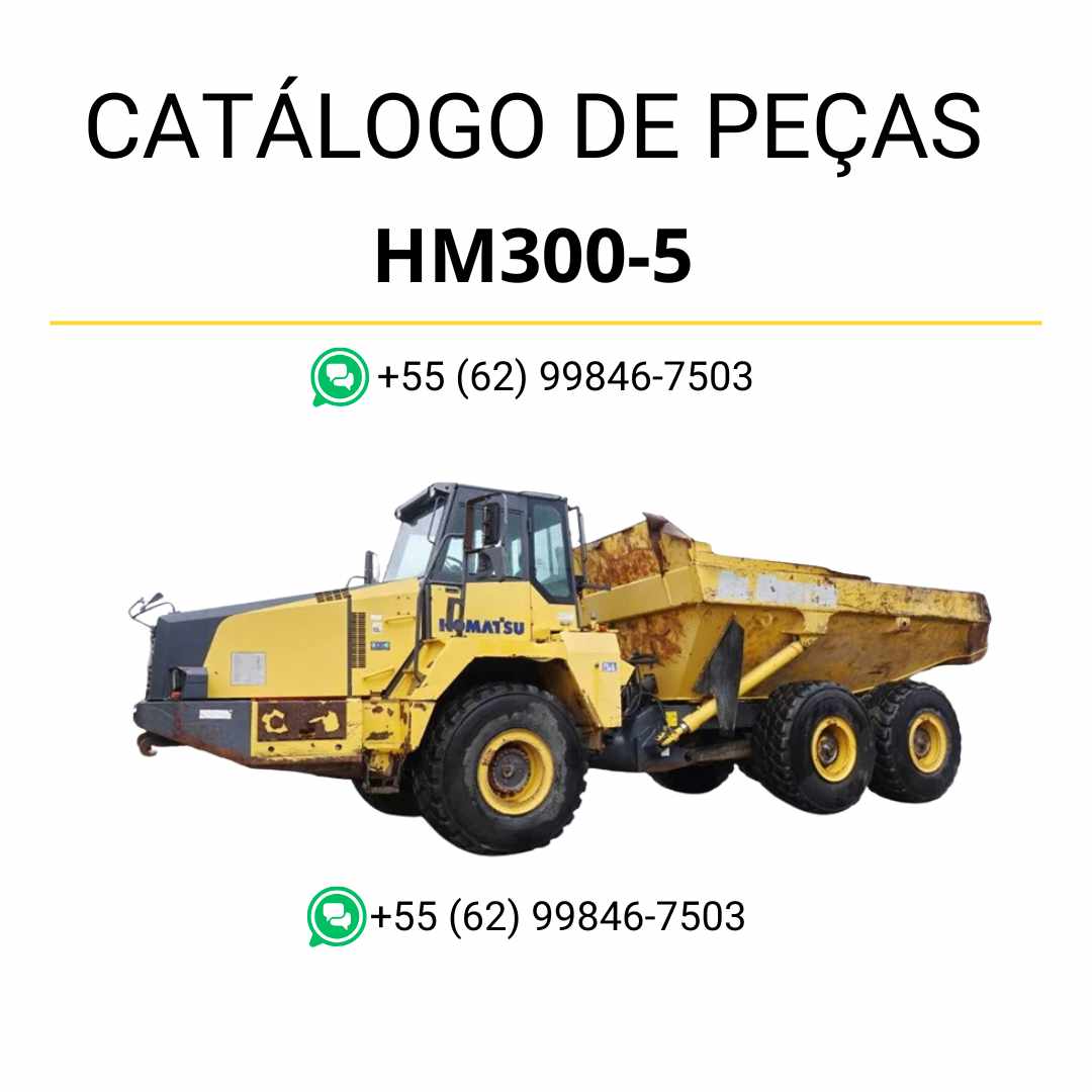 Catálogo de peças Komatsu HM300-5 em PDF para caminhões basculantes, com ilustrações detalhadas e identificação de componentes originais