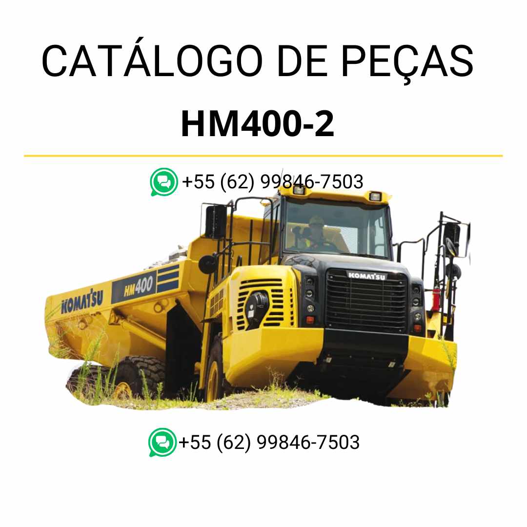 Catálogo de peças Komatsu HM400-2 em PDF para caminhões basculantes, com ilustrações técnicas e lista completa de componentes originais