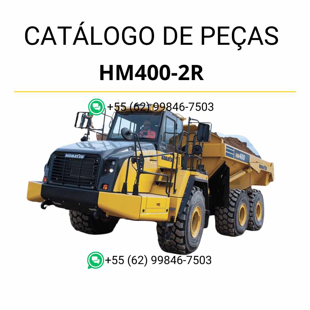 Catálogo de peças Komatsu HM400-2R em PDF, com diagramas técnicos e relação detalhada de componentes do caminhão basculante.