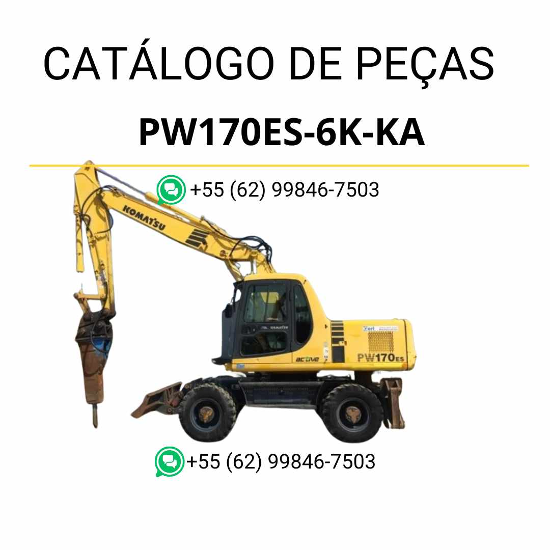 Catálogo de peças Komatsu PW170ES-6K-KA em PDF, com ilustrações técnicas e identificação completa dos componentes da escavadeira de rodas.