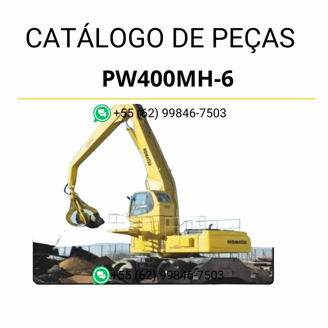 Catálogo de peças Komatsu PW400MH-6 em PDF, com diagramas completos e identificação técnica dos componentes da escavadeira de rodas.