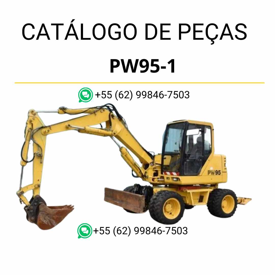 Catálogo de peças Komatsu PW95-1 em PDF, trazendo diagramas detalhados e identificação completa dos componentes da escavadeira de rodas.