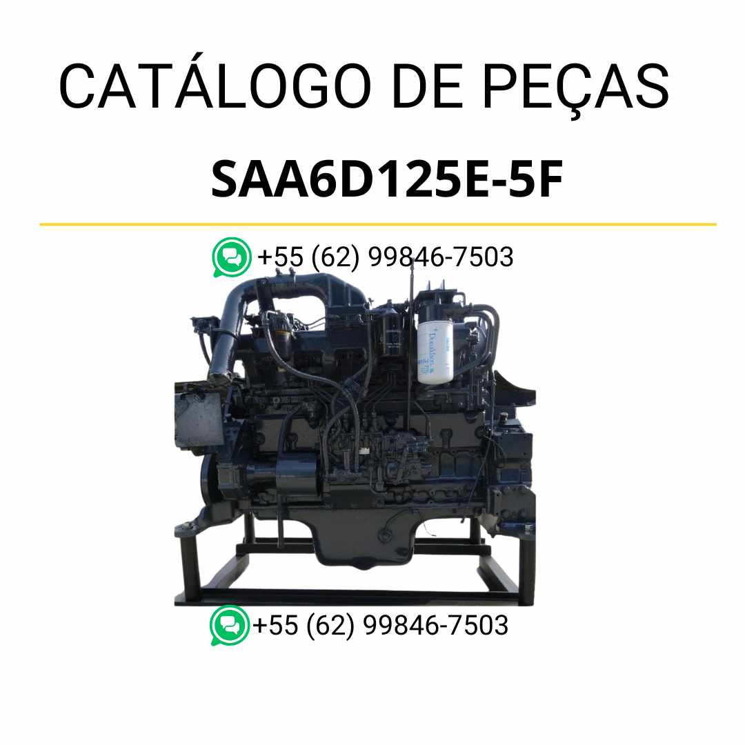 Catálogo de peças Komatsu SAA6D125E-5F em PDF, com ilustrações técnicas e códigos para identificação completa do motor.