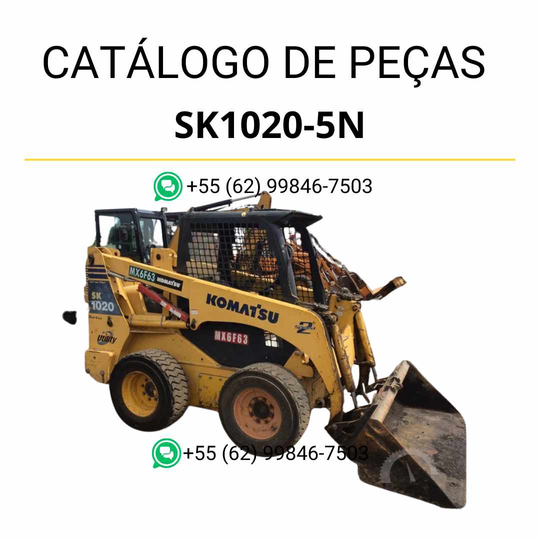 Catálogo de peças Komatsu SK1020-5N em PDF para minicarregadeiras, com diagramas ilustrados e lista completa de componentes originais