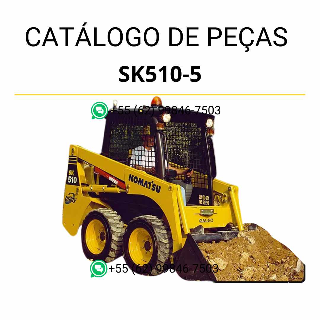Catálogo de peças Komatsu SK510-5 em PDF para minicarregadeiras, com diagramas ilustrados e lista completa de componentes originais