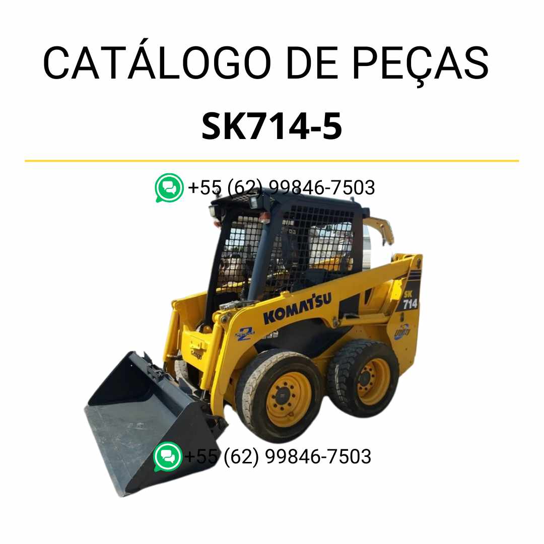 Catálogo de peças Komatsu SK714-5 em PDF para minicarregadeiras, com ilustrações técnicas detalhadas e lista completa de componentes originais