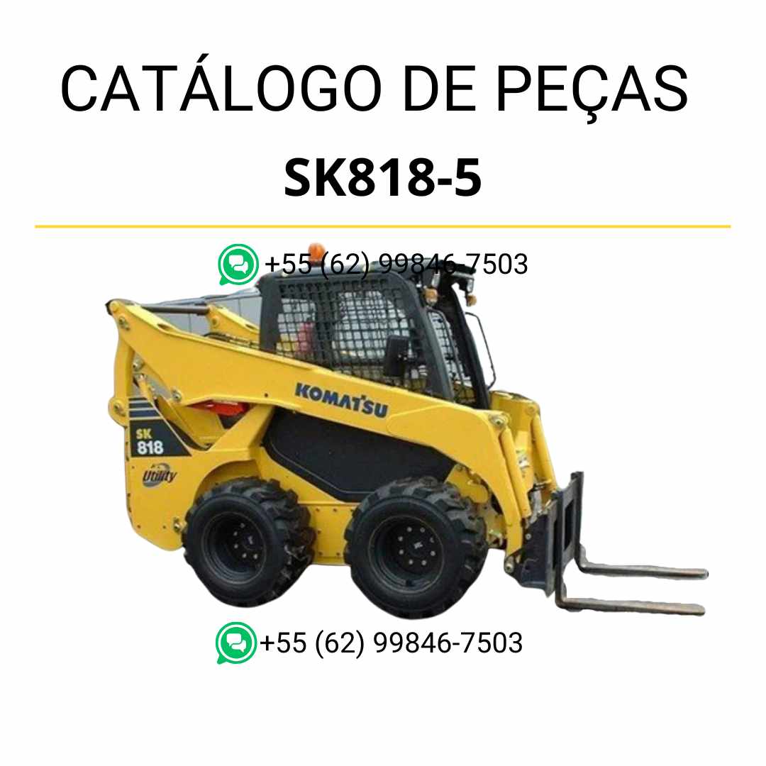 Catálogo de peças Komatsu SK818-5 em PDF com ilustrações técnicas e identificação precisa dos componentes da minicarregadeira.