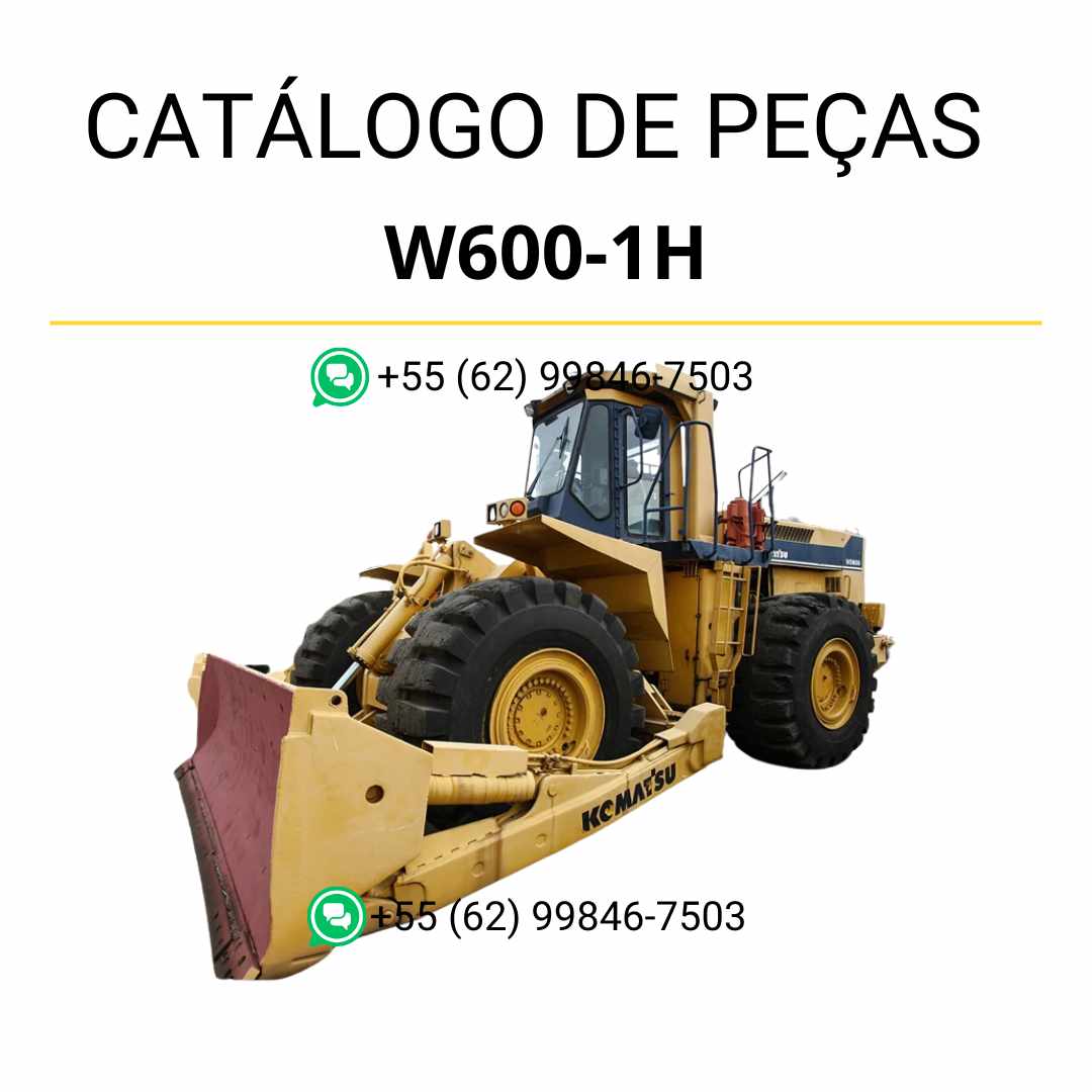 Catálogo de peças Komatsu W600-1H em PDF, com esquemas técnicos e identificação de componentes originais para tratores de rodas