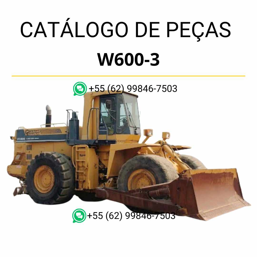 Catálogo de peças Komatsu W600-3 em PDF, com vistas explodidas e relação detalhada de componentes para tratores de rodas
