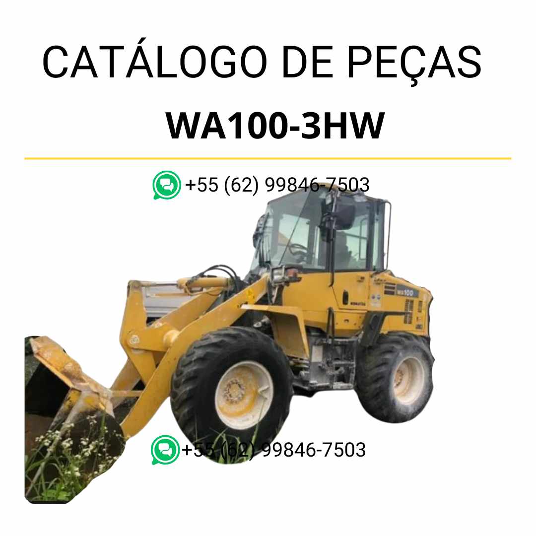 Catálogo de peças Komatsu WA100-3HW em PDF, com diagramas ilustrados e lista técnica de componentes da carregadeira de rodas