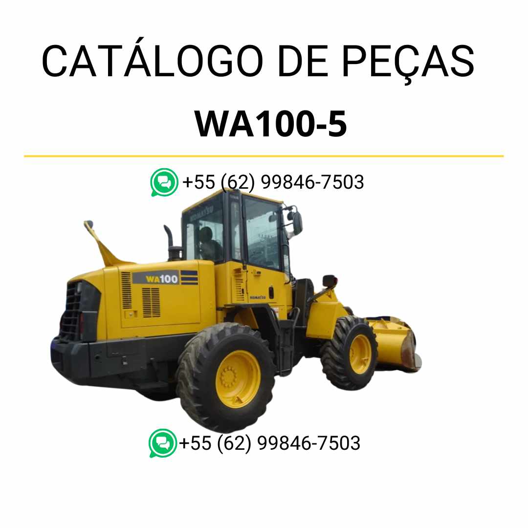 Catálogo de peças Komatsu WA100-5 em PDF, com diagramas ilustrados e identificação precisa dos componentes da carregadeira de rodas