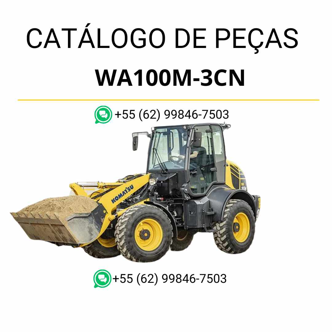 Catálogo de peças Komatsu WA100M-3CN em PDF, com ilustrações técnicas detalhadas e identificação precisa de componentes da carregadeira de rodas