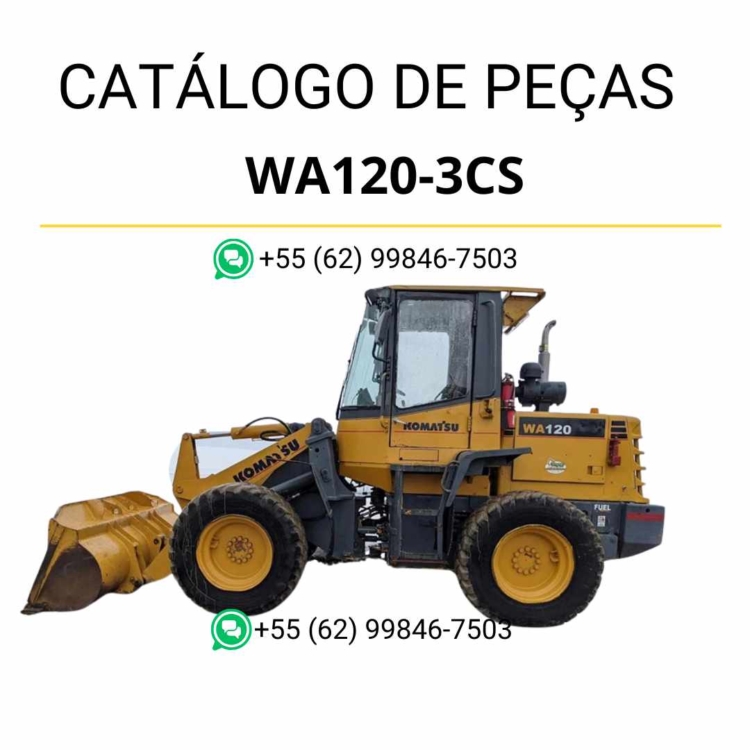 Catálogo de peças Komatsu WA120-3CS em PDF com diagramas técnicos e identificação completa dos componentes da carregadeira de rodas