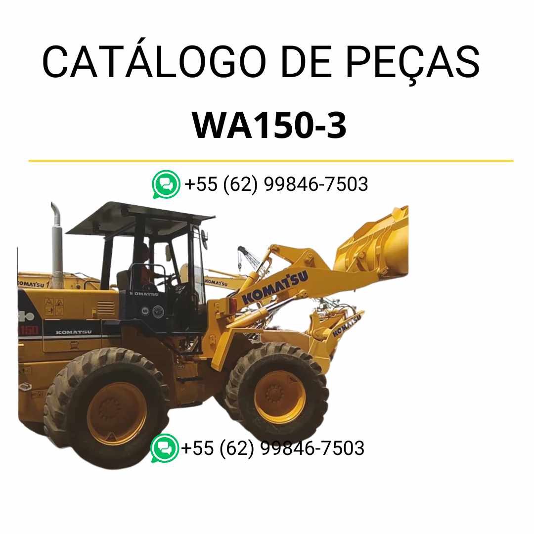 Catálogo de peças Komatsu WA150-3 em PDF com vistas explodidas e identificação técnica dos componentes da carregadeira de rodas