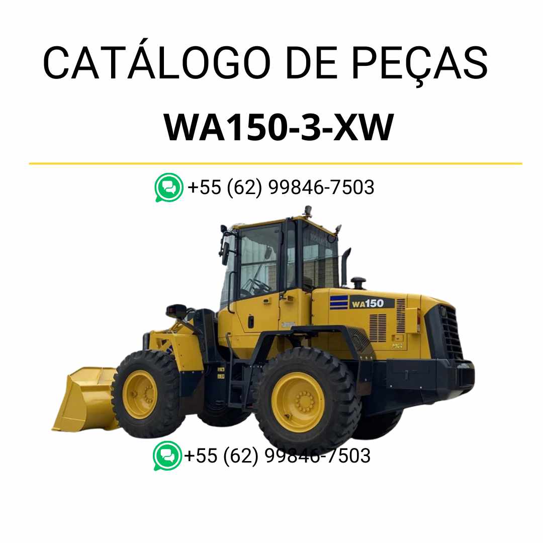 Catálogo de peças Komatsu WA150-3 XW em PDF com diagramas técnicos e identificação completa dos componentes da carregadeira de rodas