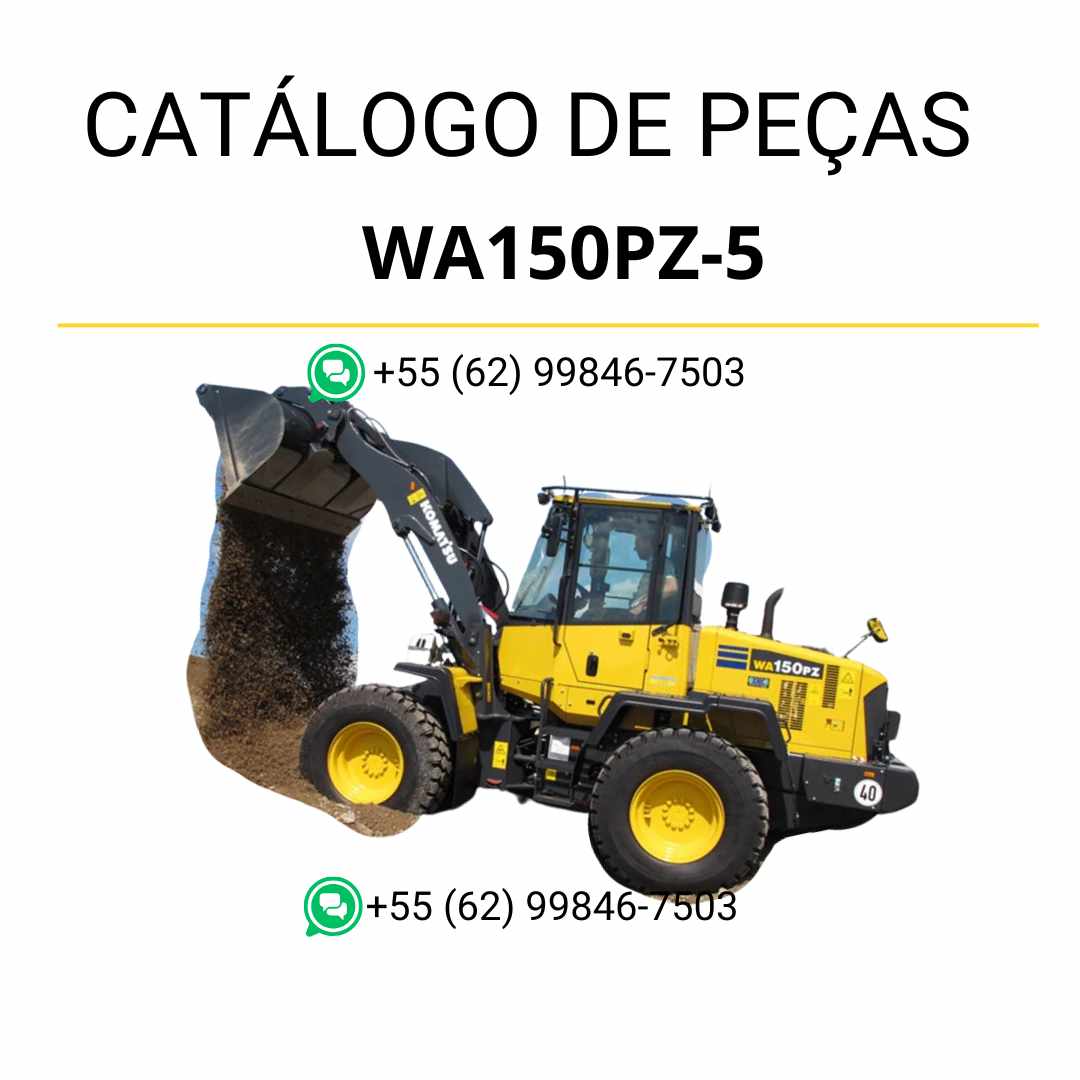 Catálogo de peças Komatsu WA150PZ-5 em PDF com diagramas técnicos e identificação completa dos componentes da carregadeira de rodas