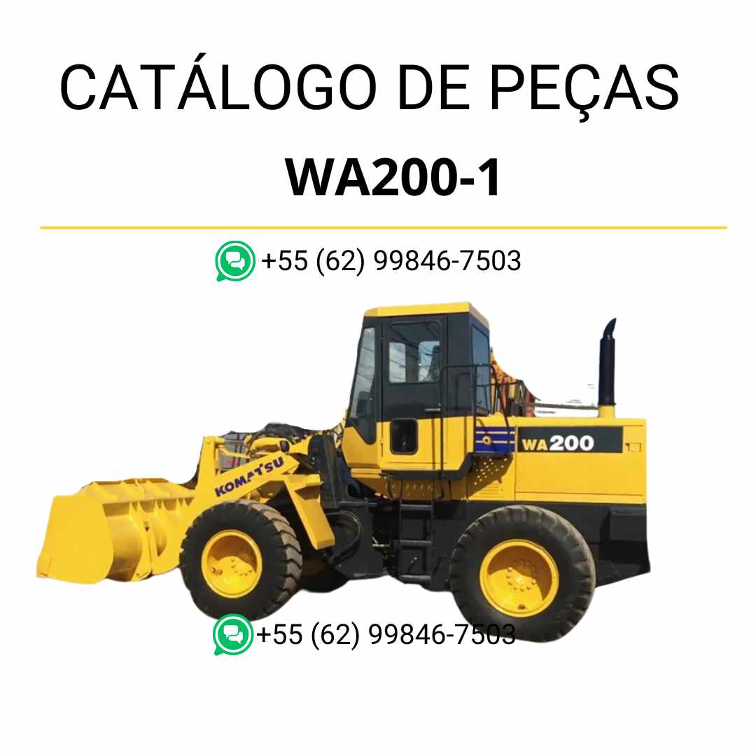 Catálogo de peças Komatsu WA200-1 em PDF com ilustrações técnicas e identificação detalhada dos componentes da carregadeira de rodas