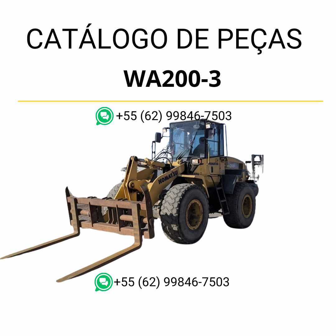 Catálogo de peças Komatsu WA200-3 em PDF com vistas explodidas e identificação técnica dos componentes da carregadeira de rodas