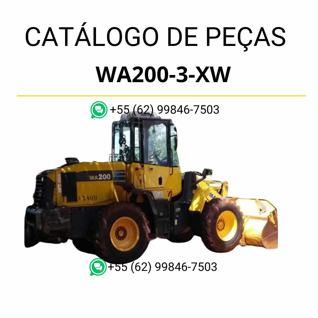 Catálogo de peças Komatsu WA200-3 XW em PDF com diagramas técnicos e identificação completa dos componentes da carregadeira de rodas