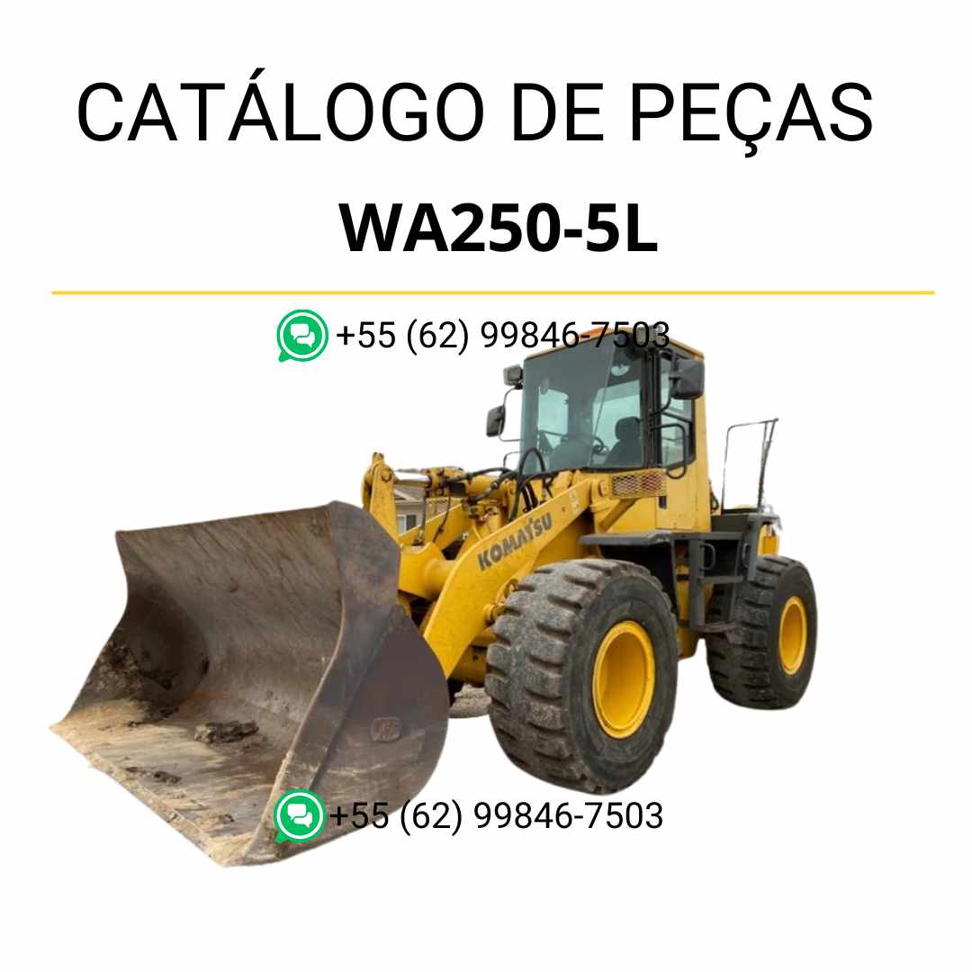 Catálogo de peças Komatsu WA250-5L em PDF com esquemas técnicos e identificação detalhada dos componentes da carregadeira de rodas