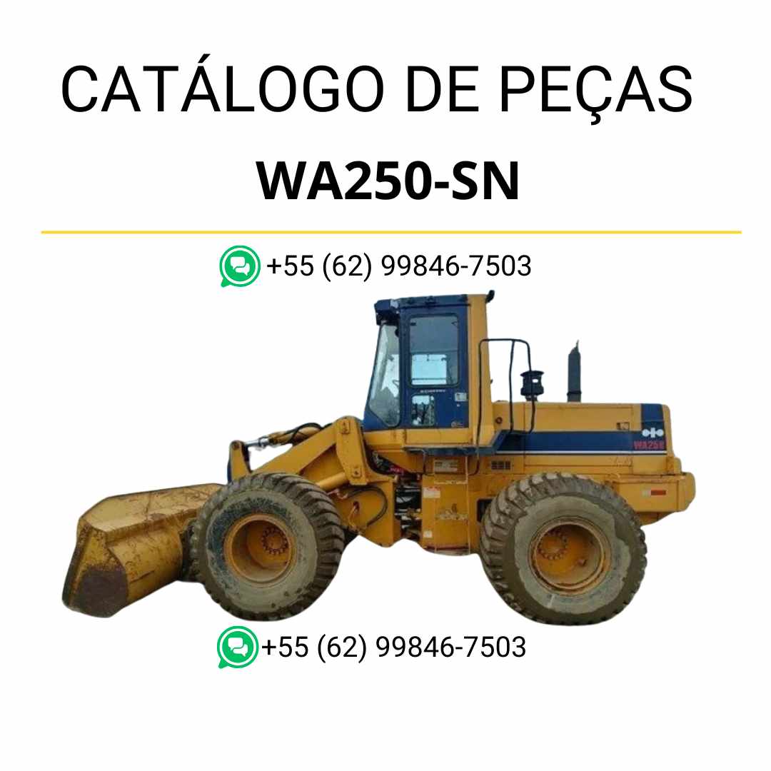 Catálogo de peças Komatsu WA250-SN em PDF com ilustrações técnicas e identificação completa dos componentes da carregadeira de rodas