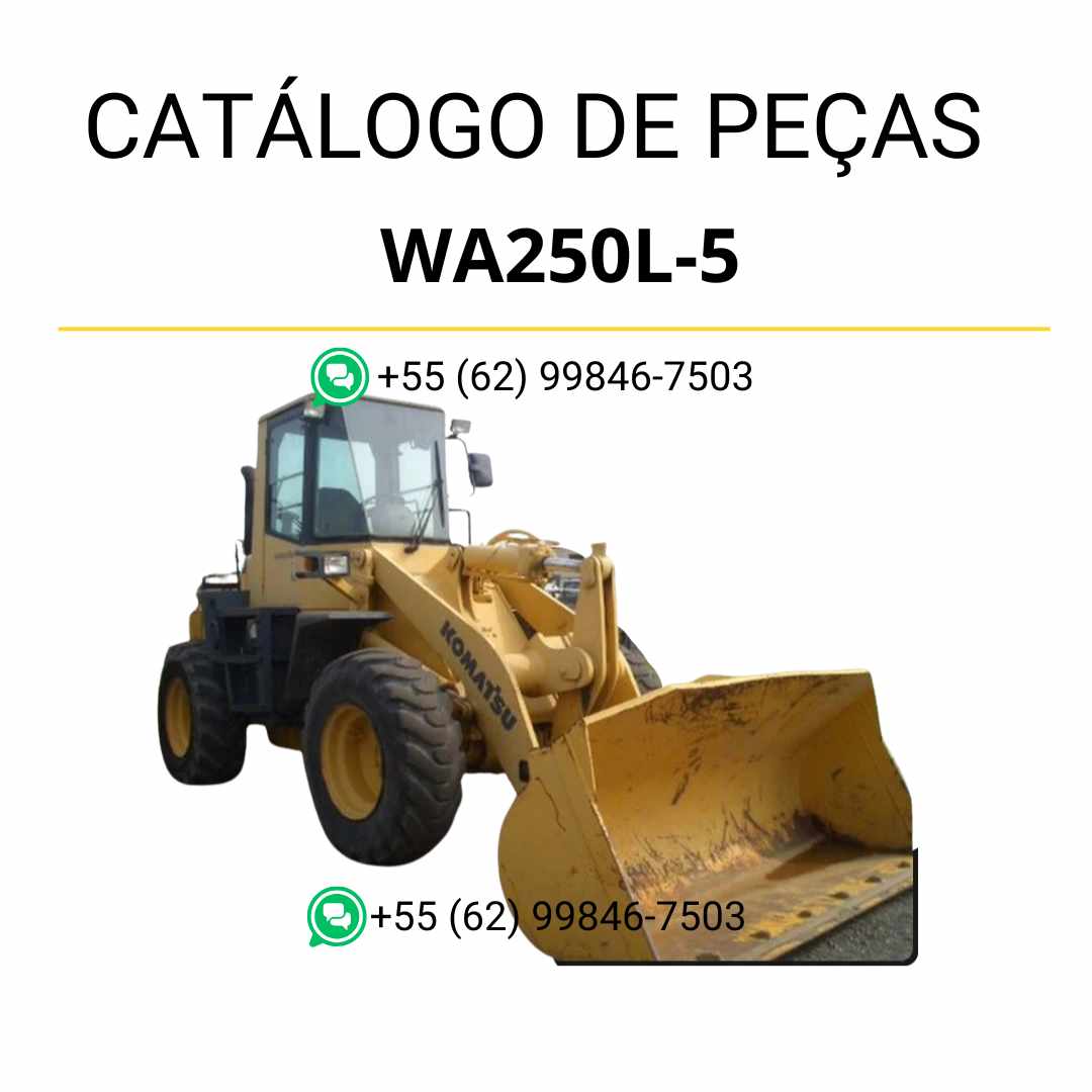 Catálogo de peças Komatsu WA250L-5 em PDF com esquemas técnicos detalhados e identificação dos componentes da carregadeira de rodas